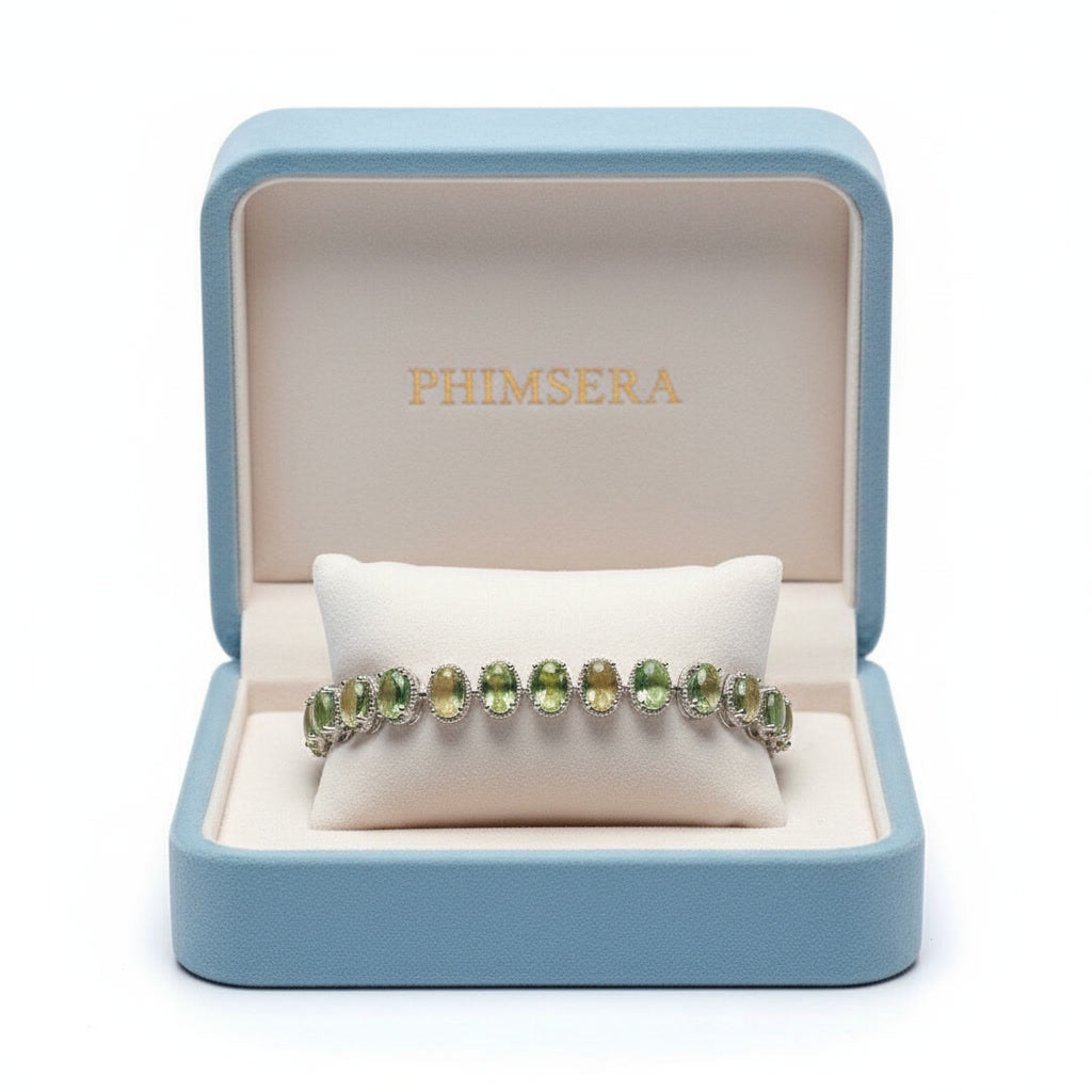 Natural 4x6mm Hebei Peridot Bracelet, Peridot 925 Sterling Silver Bracelet