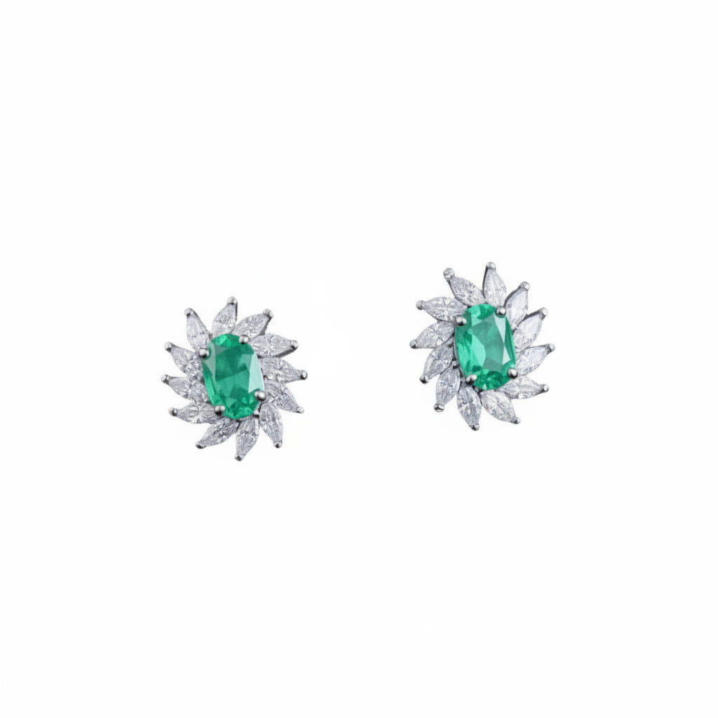 Colombian Emerald Cluster Stud Earrings, Natural Emerald Stud Earrings 4x6mm