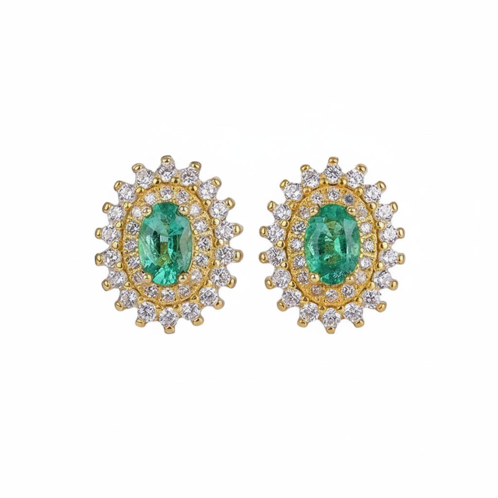 Colombian Emerald Cluster Stud Earrings 4x6mm