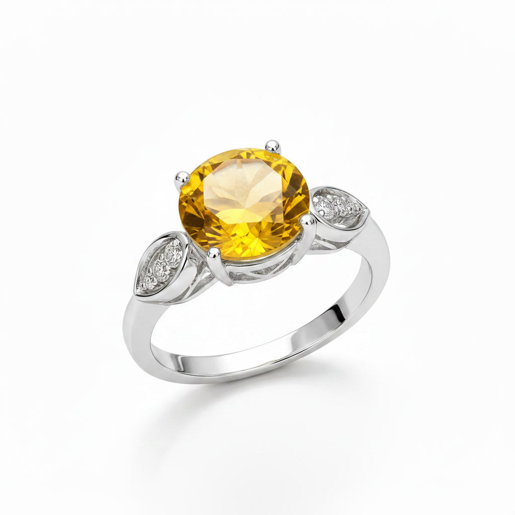 8mm natural citrine gemstone ring shown at 45 degree angle