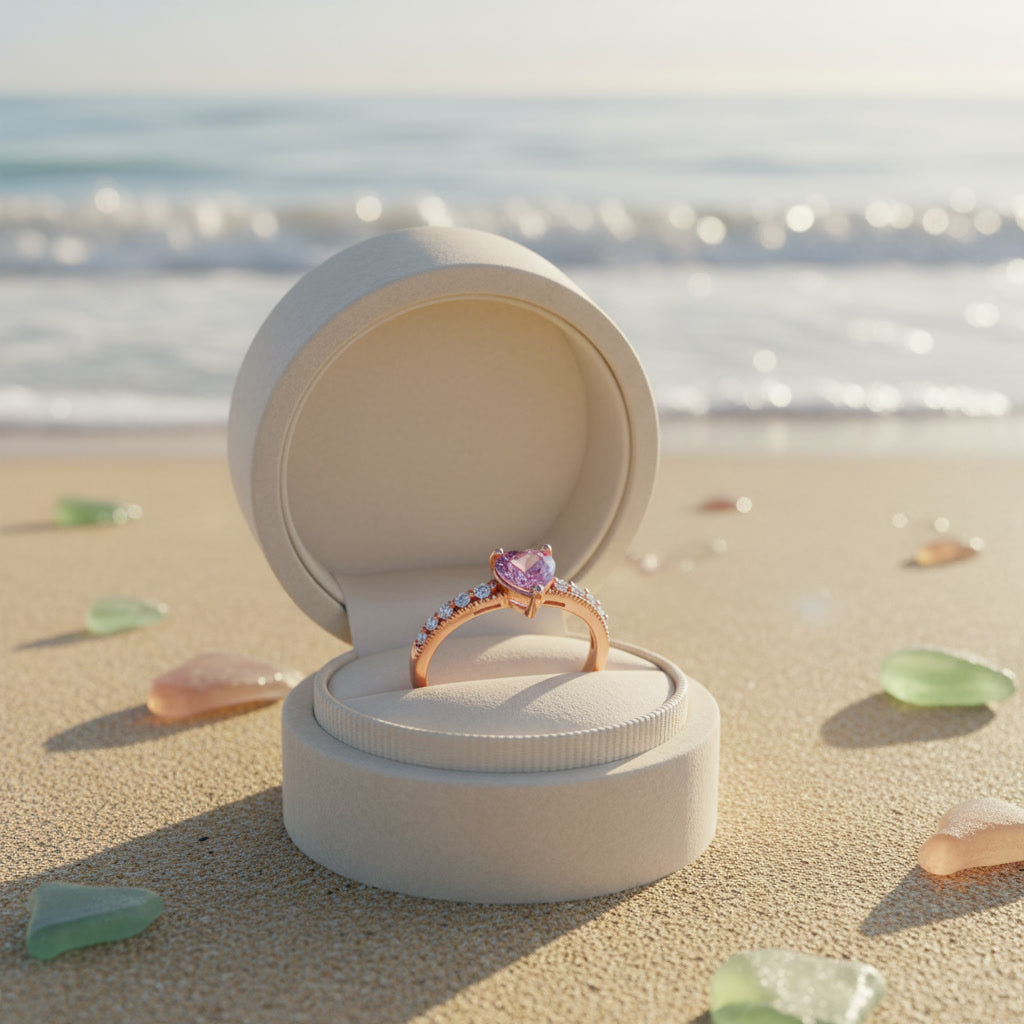 Natural Brazilian Heart Tourmaline Ring with 6mm heart-cut gemstone and cubic zirconia accents in 925 sterling silver by PHIMSERA