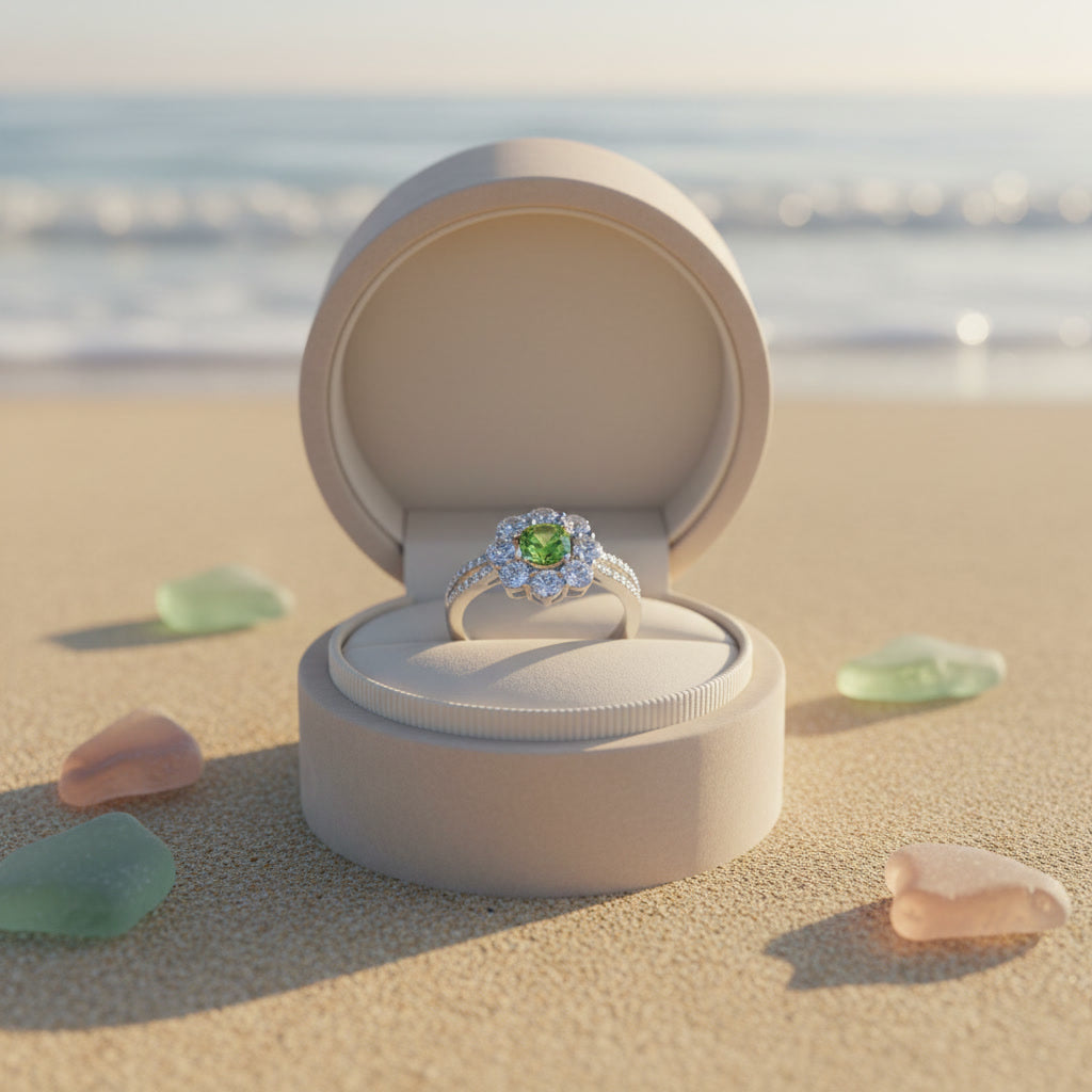 Natural Peridot Halo Ring 5mm Round August Birthstone 925 Sterling Silver CZ