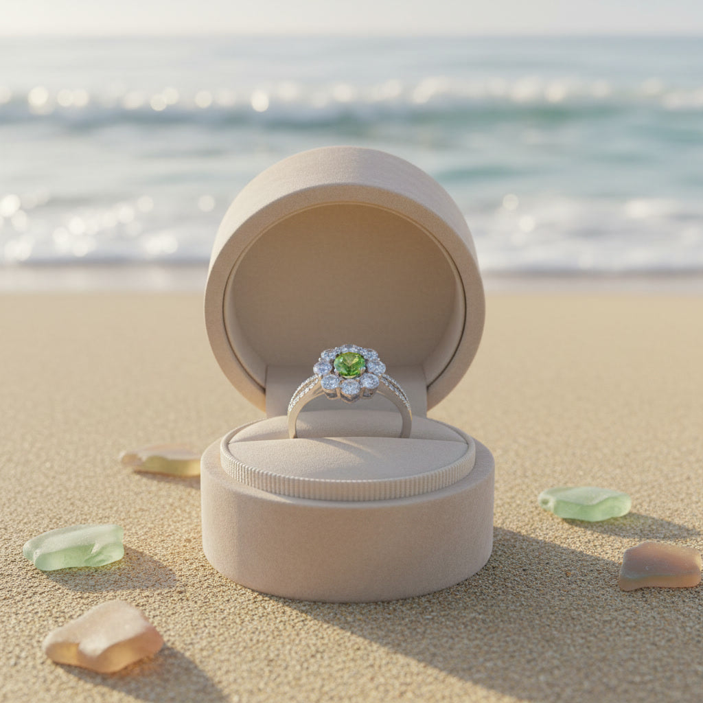 Natural Peridot Halo Ring 5mm Round August Birthstone 925 Sterling Silver CZ