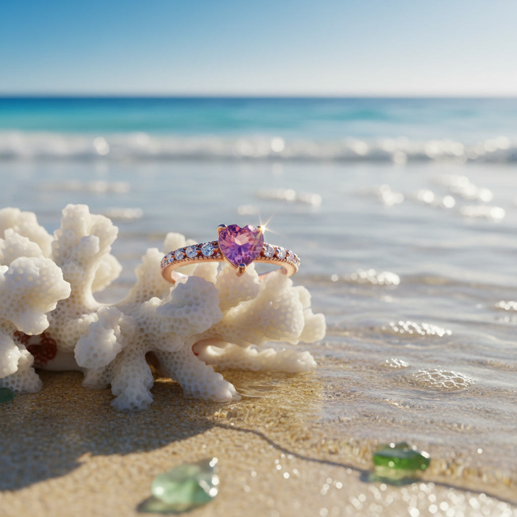 Natural Brazilian Heart Tourmaline Ring with 6mm heart-cut gemstone and cubic zirconia accents in 925 sterling silver by PHIMSERA