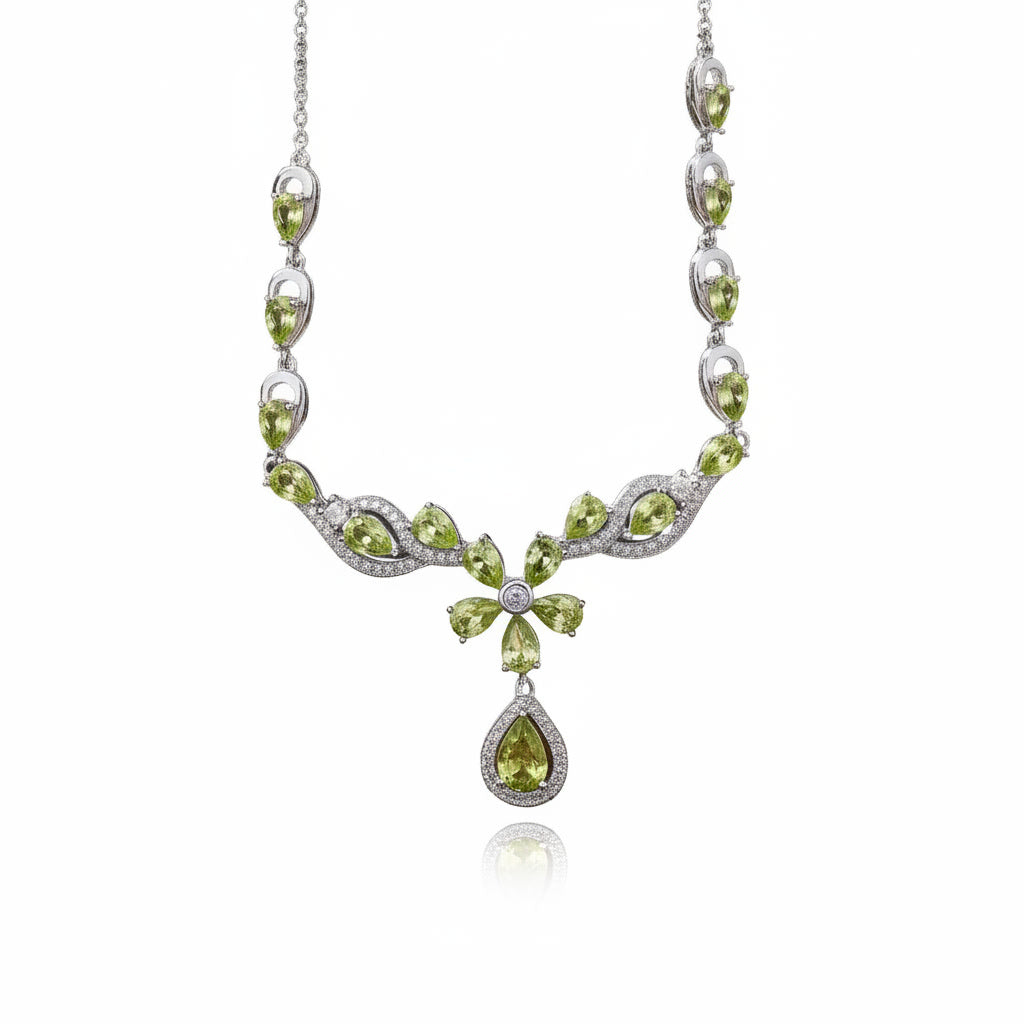 Natural Peridot Gemstone Necklace, August Birthstone Peridot Statement Necklace