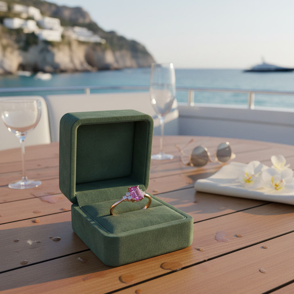 Natural Brazilian Emerald Cut Tourmaline Ring with 4x6mm gemstone and cubic zirconia accents in 925 sterling silver by PHIMSERA