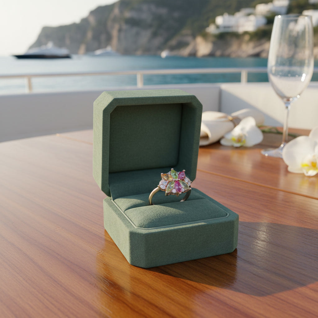 Natural Brazilian Tourmaline Flower Ring, Colorful Gemstone Cluster Ring, Oct.