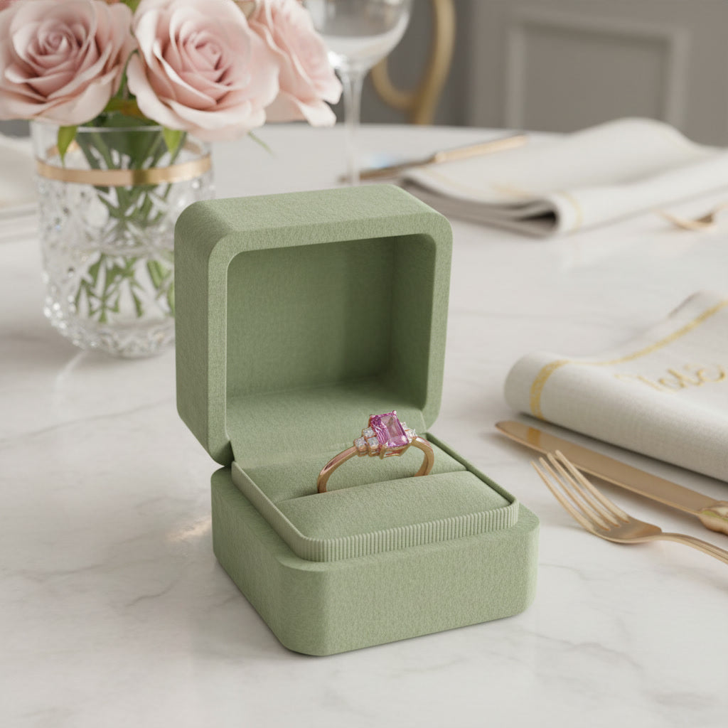 Natural Brazilian Emerald Cut Tourmaline Ring with 4x6mm gemstone and cubic zirconia accents in 925 sterling silver by PHIMSERA