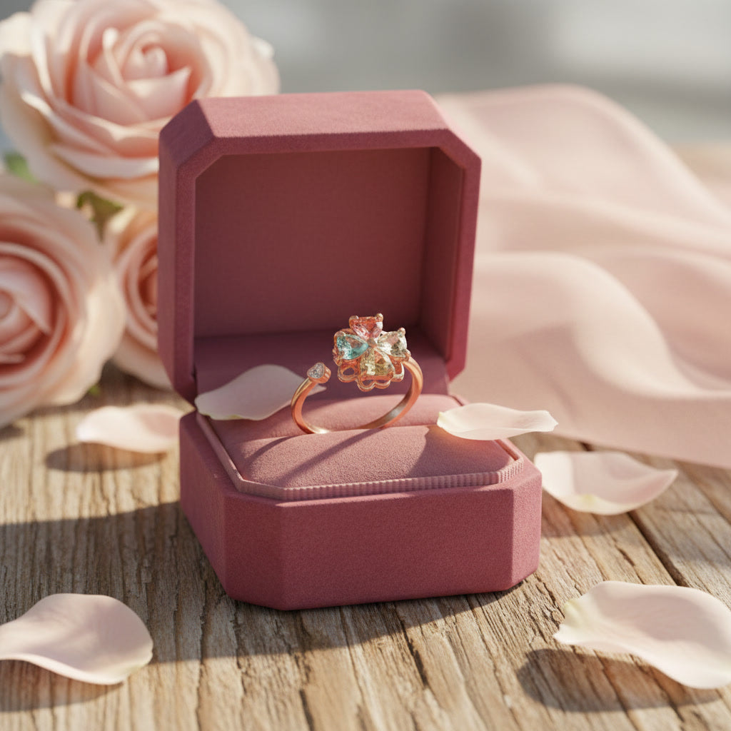 Natural Multi Tourmaline Floral Ring with 5mm colorful gemstones in a flower design crafted in 925 sterling silver with platinum plated finish by PHIMSERA