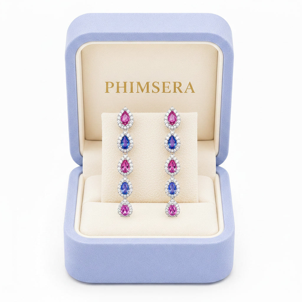 Natural Sapphire Stud Earrings, Pink and Purple Sapphire Dangle Earrings