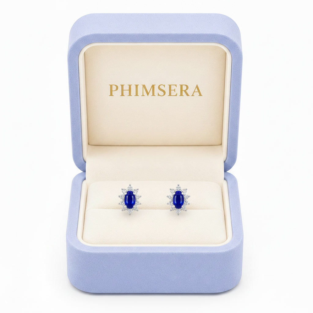 VVS Bright Blue Sapphire Stud Earrings, 3x5mm Natural Mined Sapphire Earrings