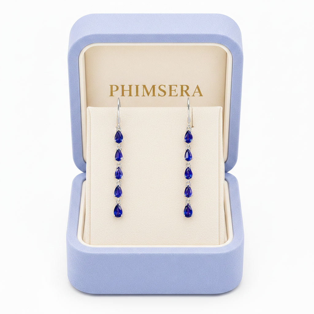 Natural Sapphire Dangle Earrings, Sapphire Statement Earrings Sterling Silver