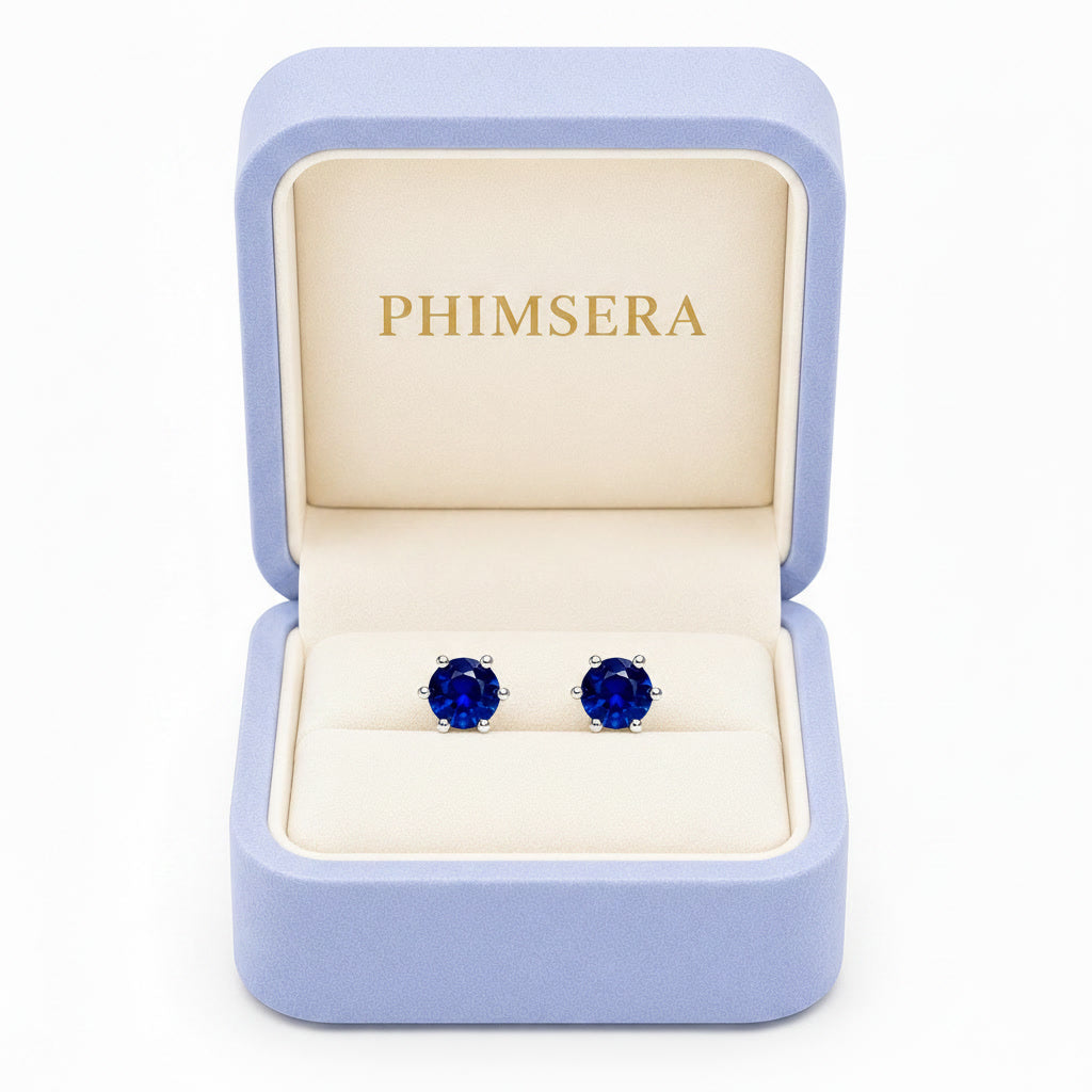 4mm Blue Sapphire Stud Earrings, Men's or Women's Natural Sapphire Stud Earrings