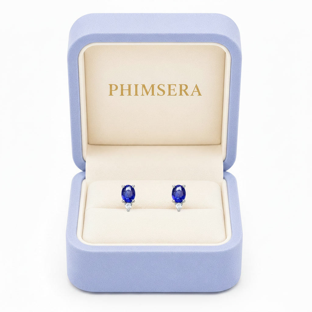 Dainty Blue Sapphire Stud Earrings 4x5mm Sterling Silver, Sapphire Earrings