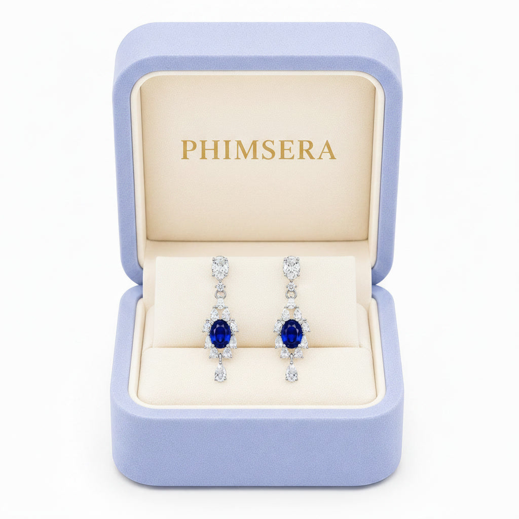 Grade AAAA Sapphire Statement Earrings 5x6mm, Natural Bright Blue Sapphire