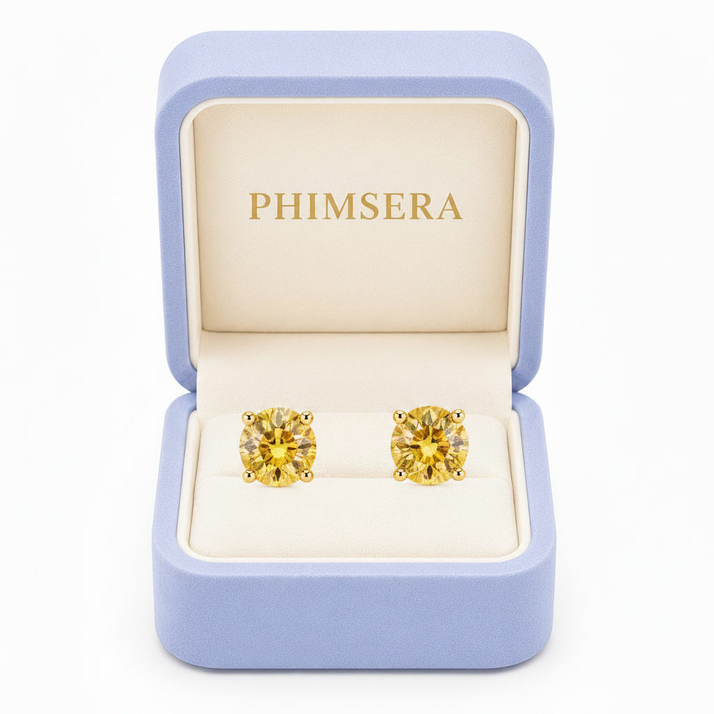 Natural Citrine 5mm Round Stud Earrings 925 November Birthstone Gift