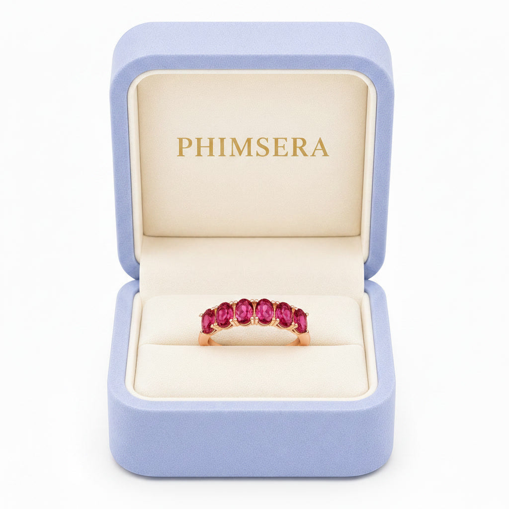 Natural Pink Garnet Band Ring 3x5mm Oval Cut | 925 Sterling Silver | Phimsera