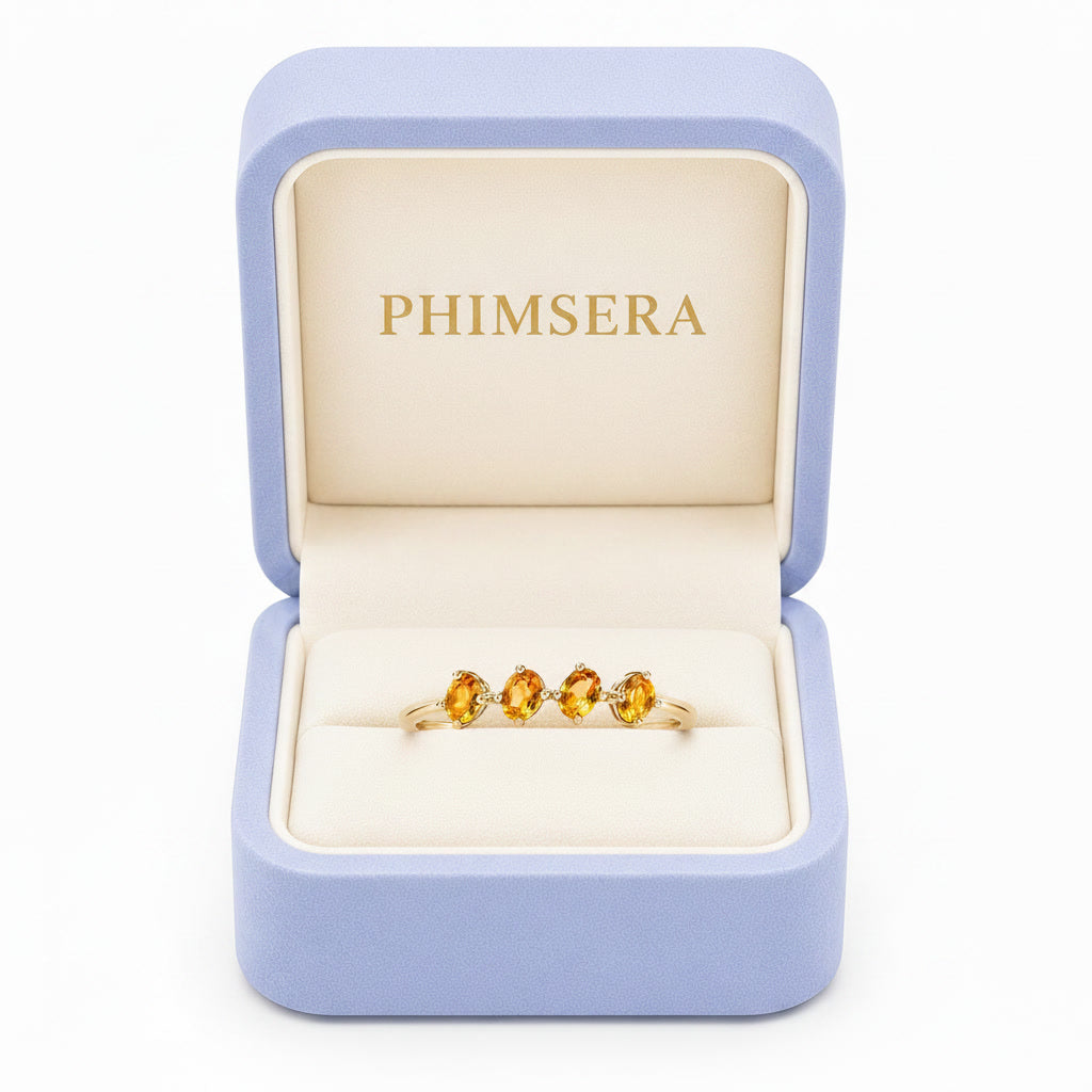 Natural citrine gemstone ring presented in Phimsera jewelry gift box