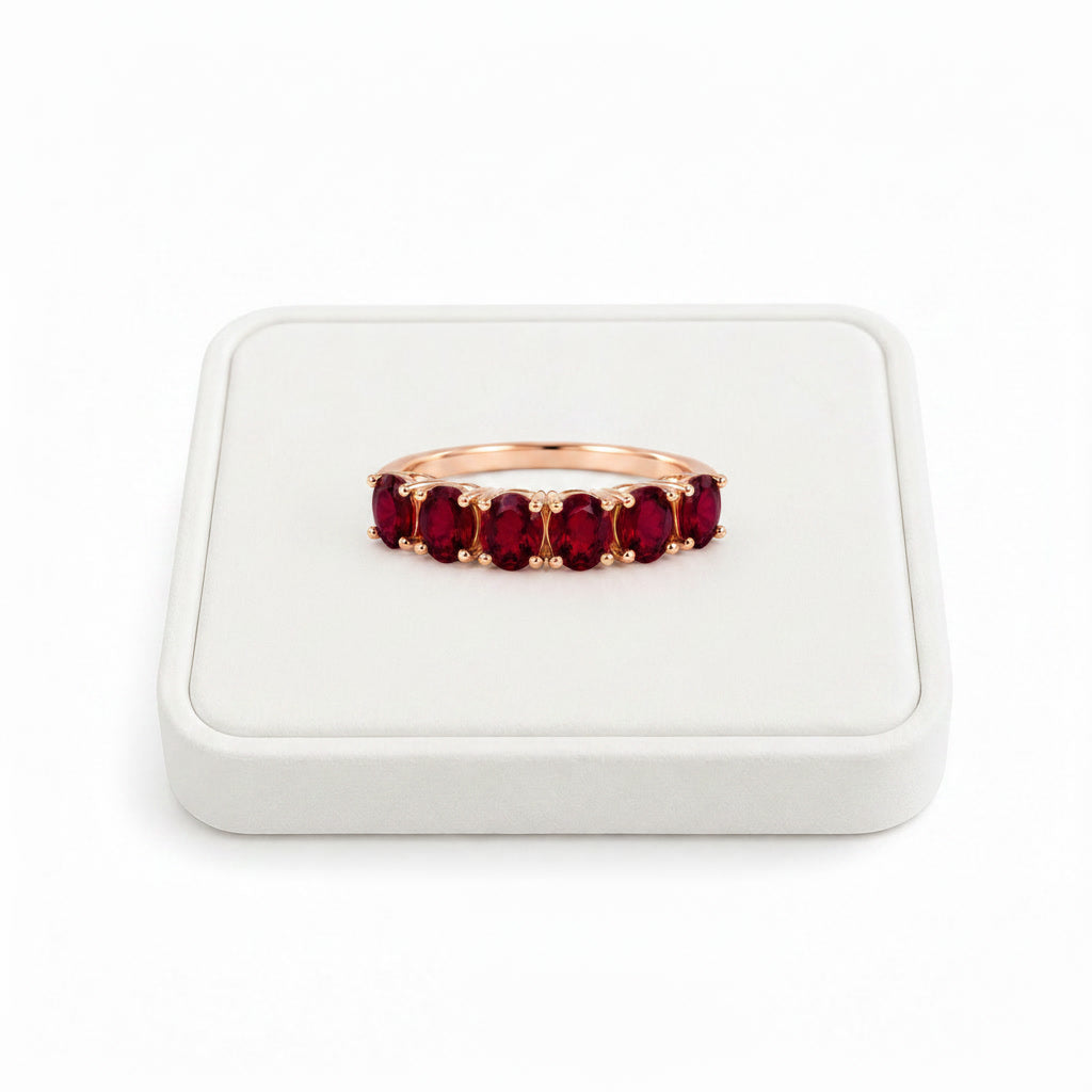 Natural Ruby Band Ring – 3x4mm Oval Cut Ruby Five-Stone Ring in 925 Sterling Silver