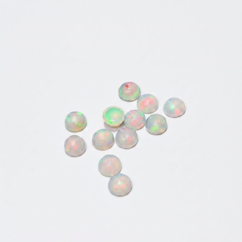 White Fire Opal Stud Earrings, Natural Opal 5x5mm Stud Earrings Sterling Silver