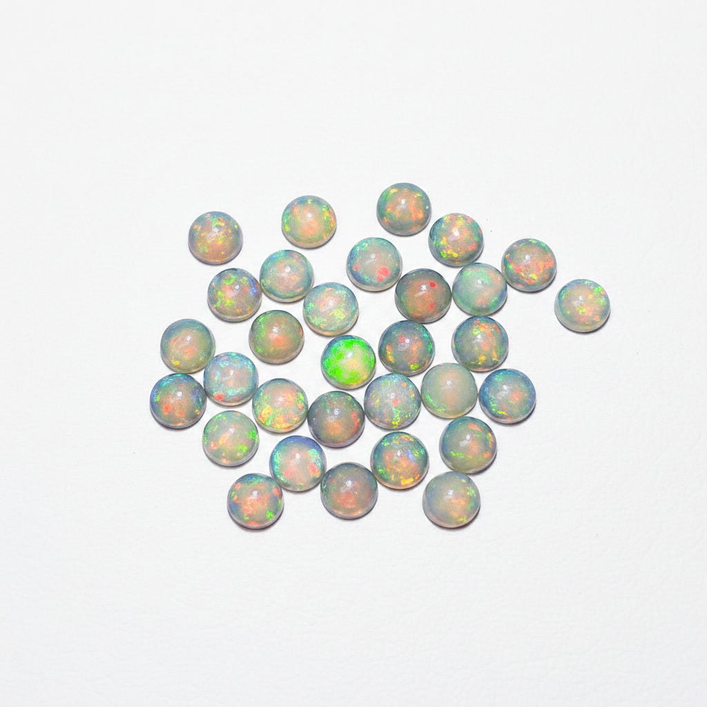 White Fire Opal Stud Earrings, Natural Opal 5x5mm Stud Earrings Sterling Silver