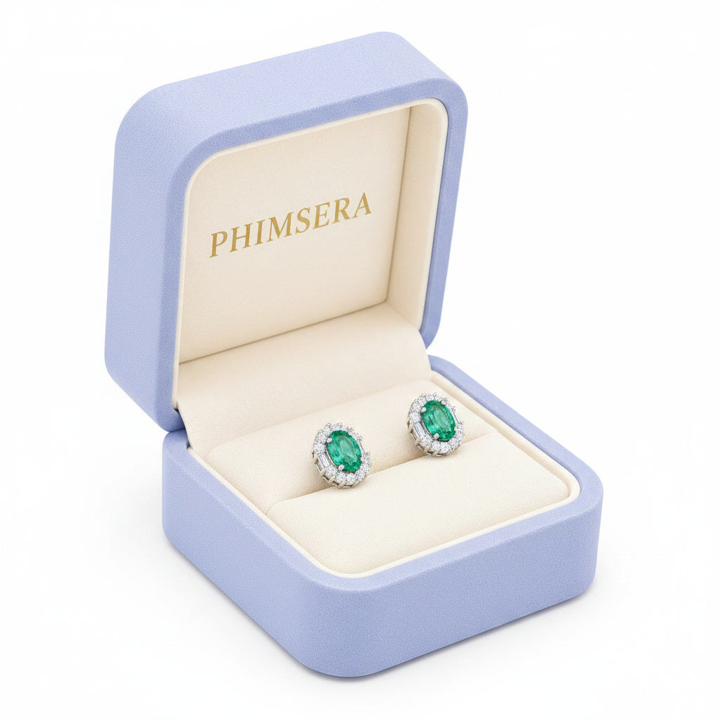 Emerald Earrings, Natural Emerald Stud Earrings 925 Sterling Silver 3x5mm