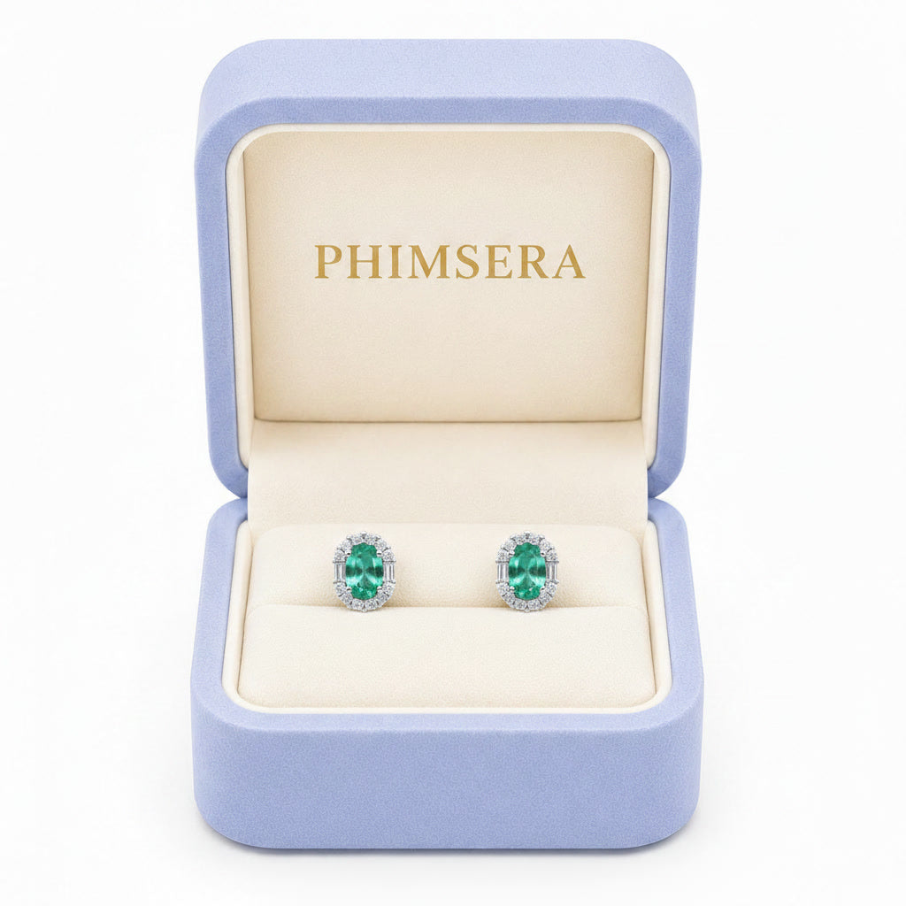 Emerald Earrings, Natural Emerald Stud Earrings 925 Sterling Silver 3x5mm