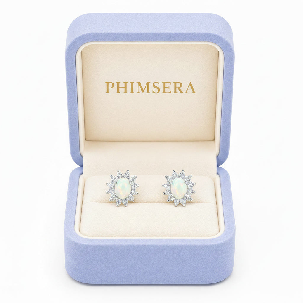 Stud Earrings Opal, Opal Gemstone Silver, Natural Opal Earrings 925 Sterling 4x5