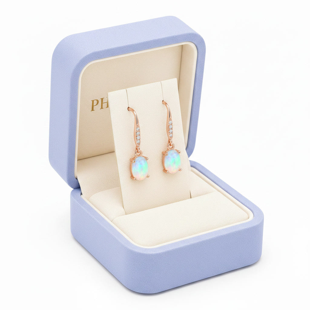 Natural Fire Opal Dangle Earrings, Colorful Opal Dangle Earrings 5x7mm