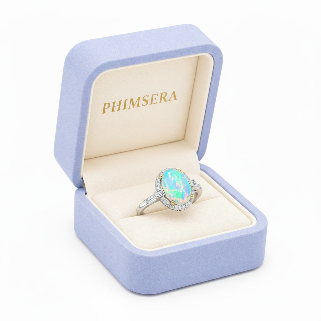 Australian White Opal Ring 8x10mm 925 Sterling Silver