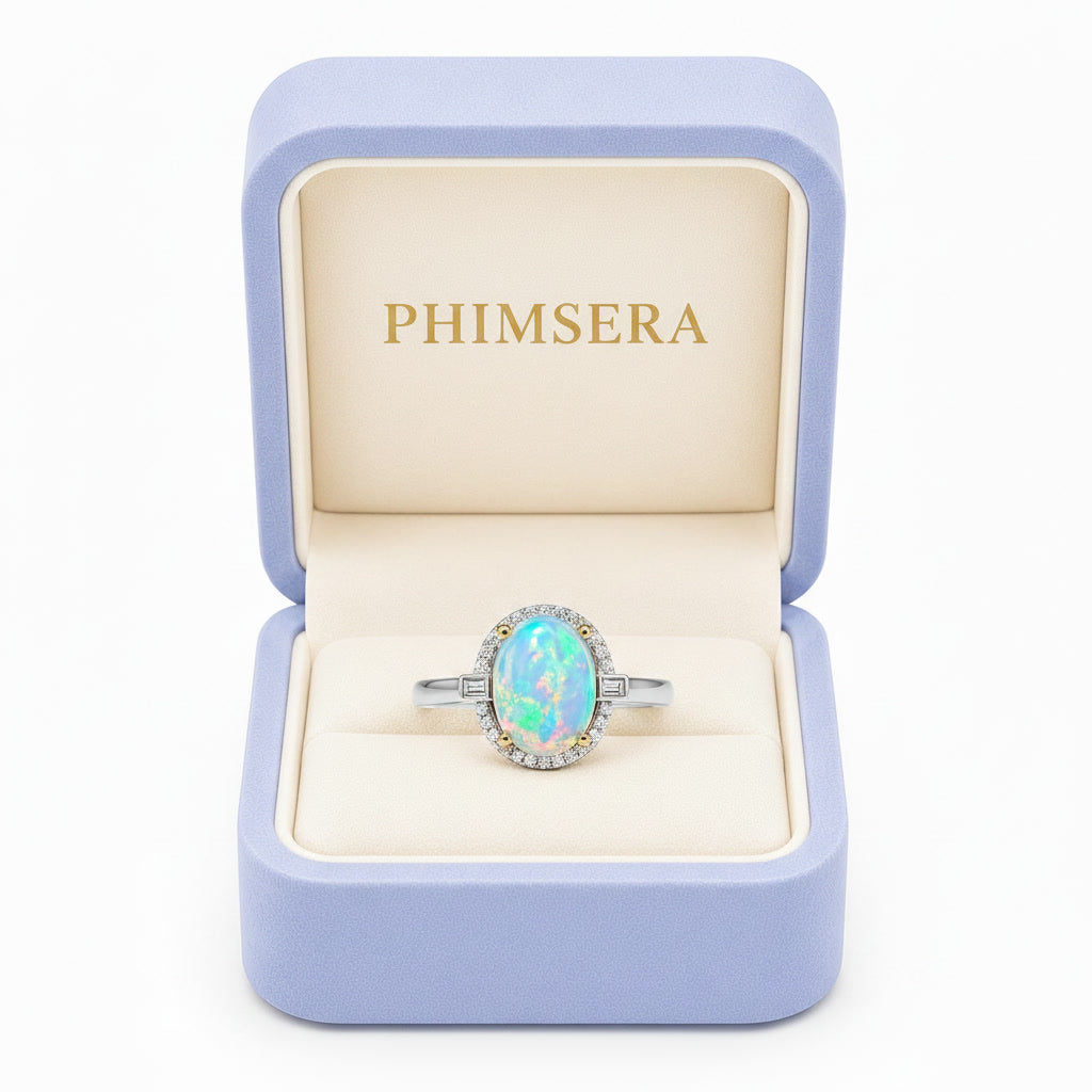Australian White Opal Ring 8x10mm 925 Sterling Silver