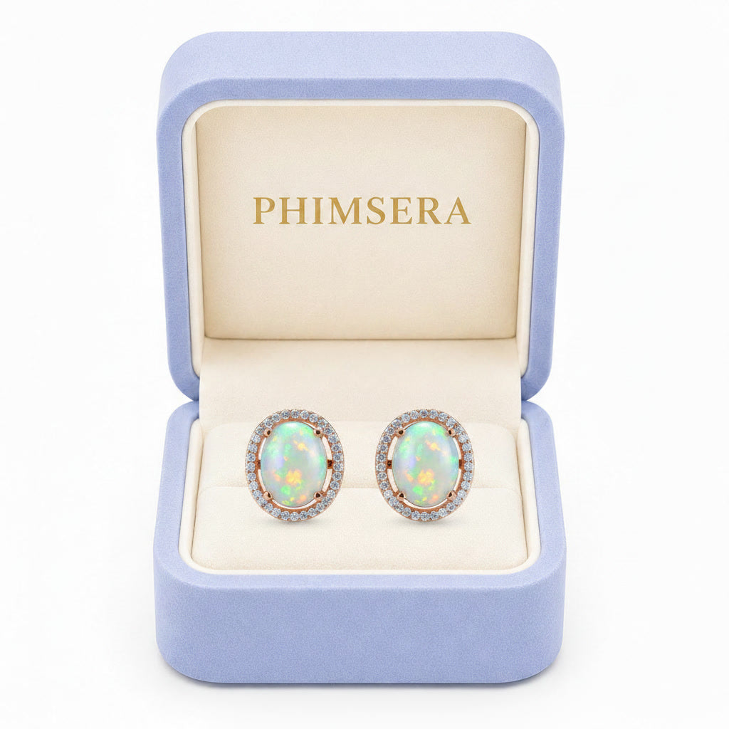 Australian Fire Opal Stud Earrings 8x10mm 925 Sterling Silver