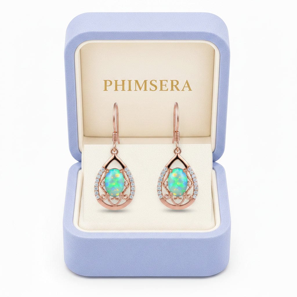 Australian Fire Opal Drop Dangle Earrings 5x7mm