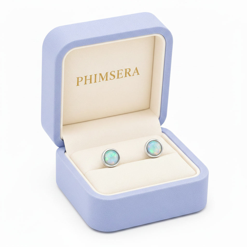 Australian Opal Bezel Set Stud Earrings 5mm 925 Sterling Silver