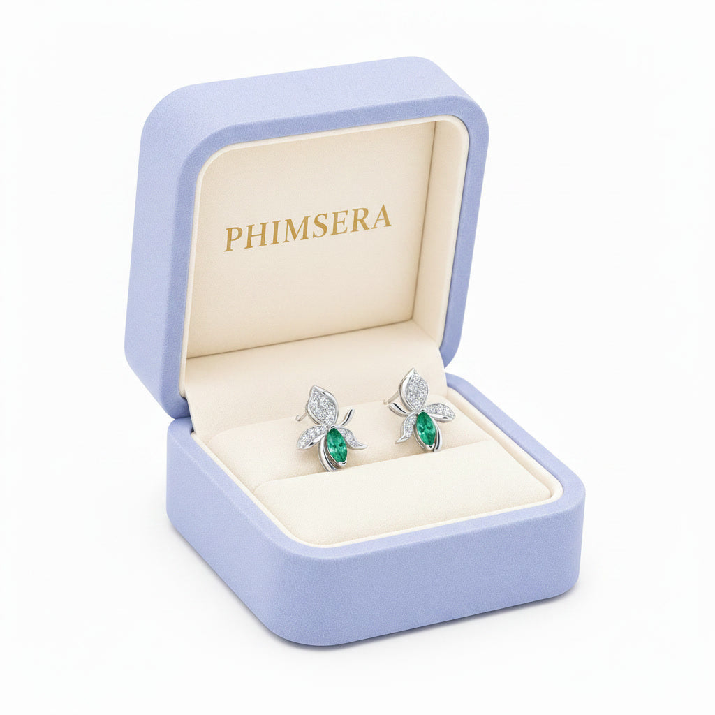 Natural Marquise Cut Emerald Stud Earrings 3x6mm 925 Sterling Silver