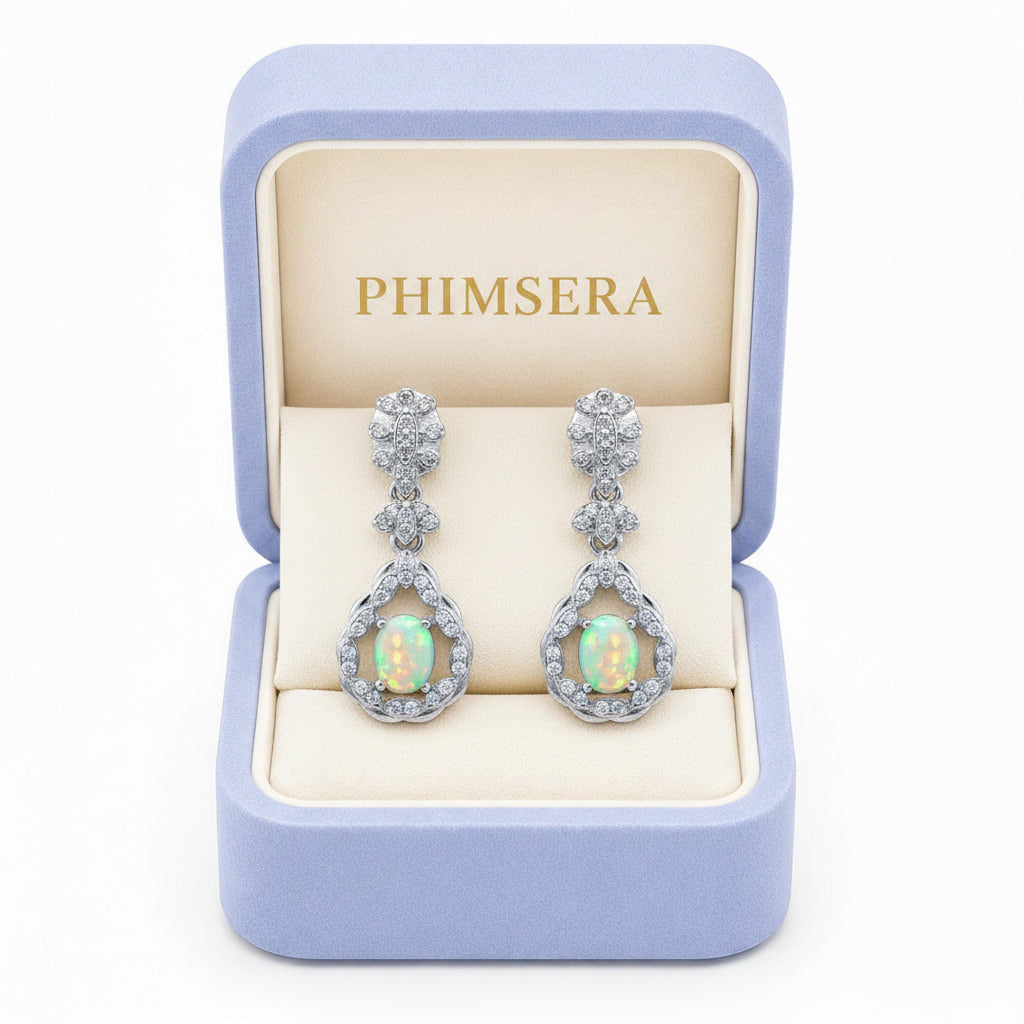 Fire Opal Gemstone Earrings 4x5mm 925 Sterling Silver