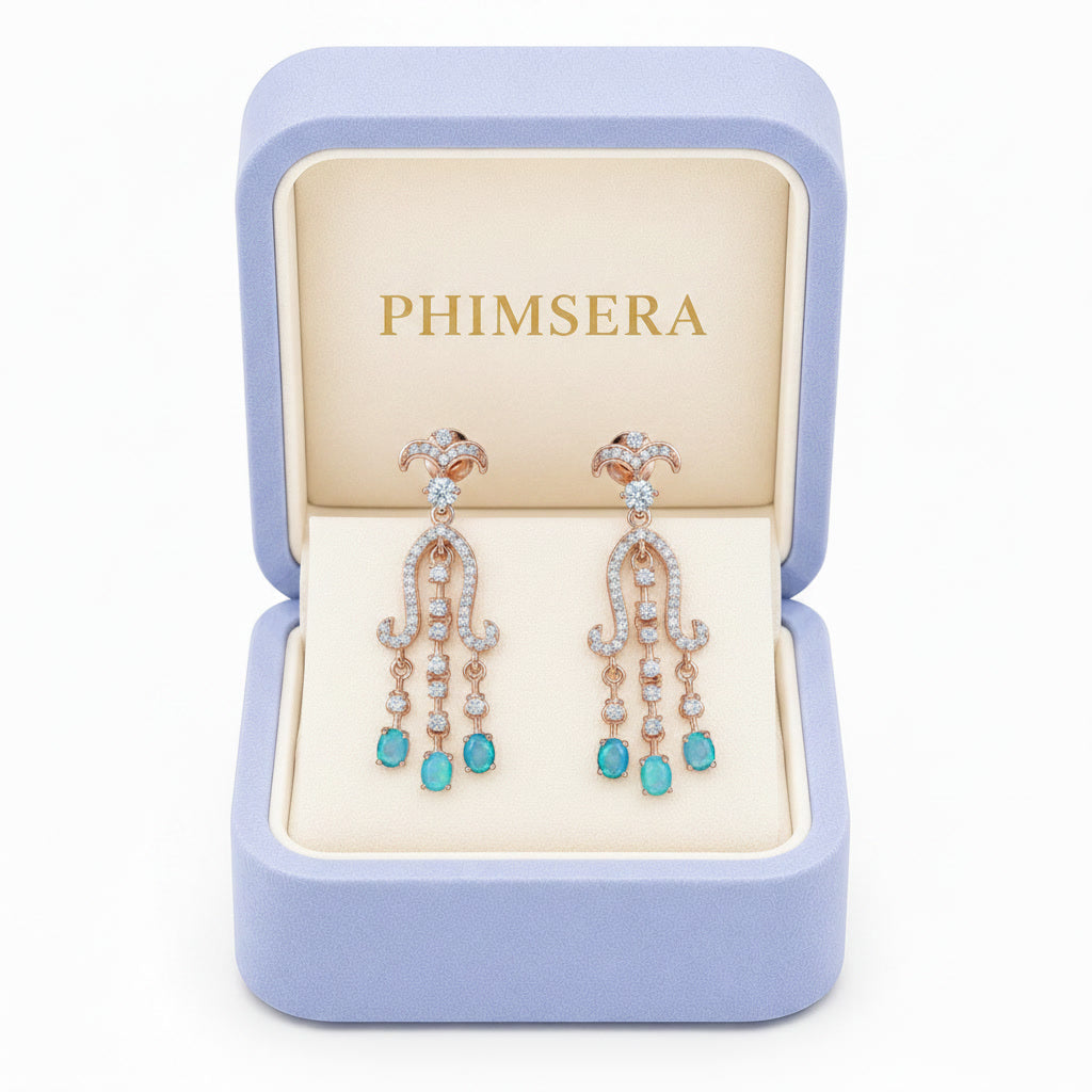 Blue Opal Chandelier Earrings 3x4mm 925 Sterling Silver