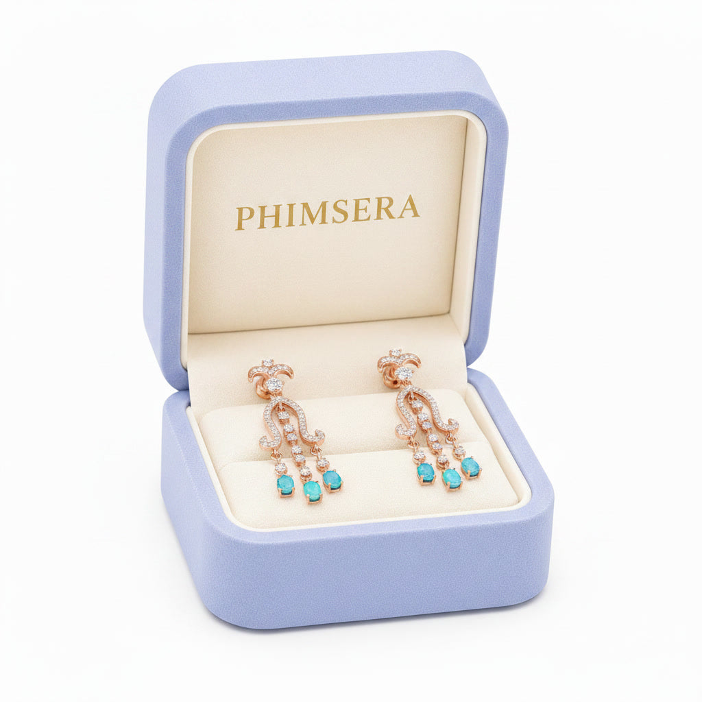 Blue Opal Chandelier Earrings 3x4mm 925 Sterling Silver