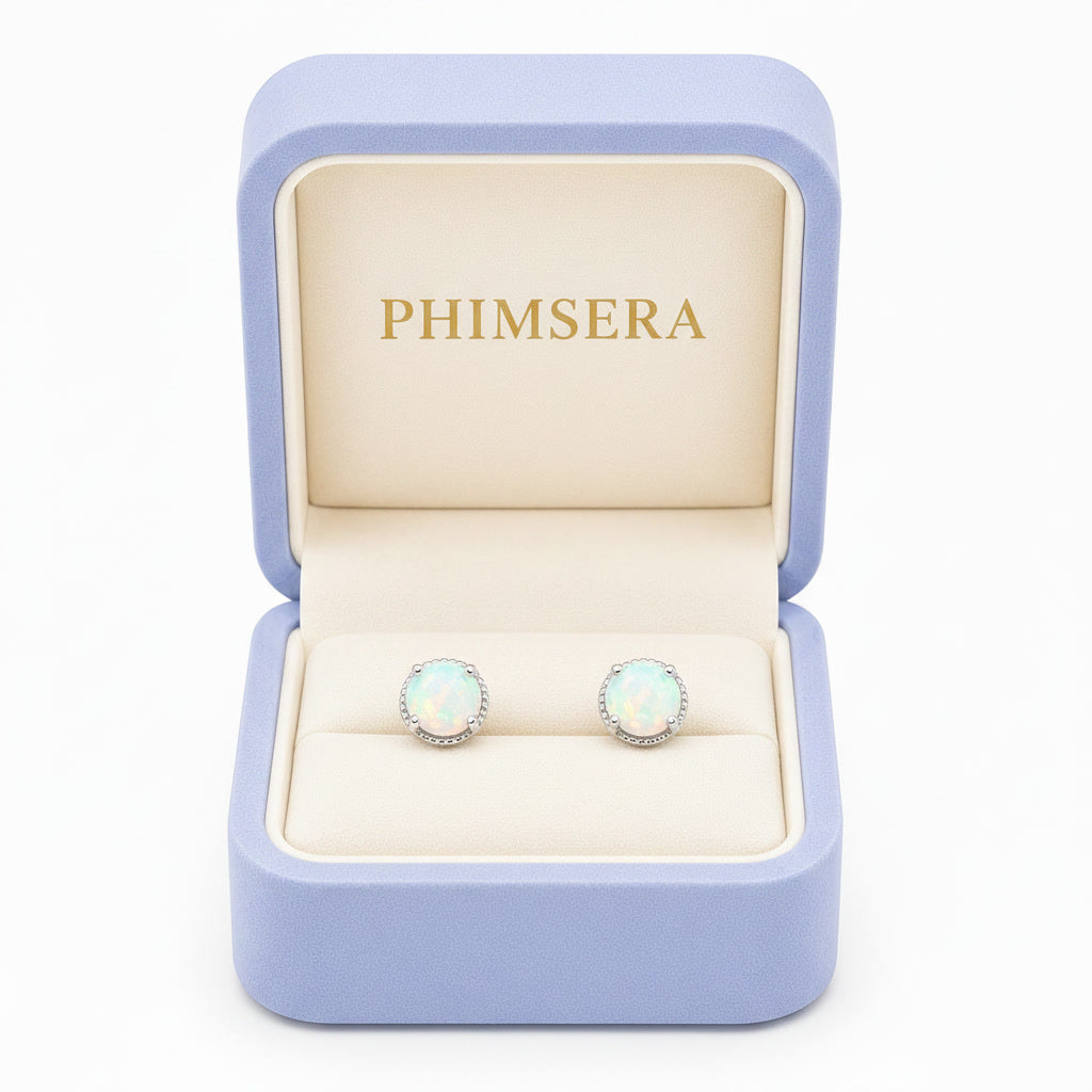 Faceted White Opal Stud Earrings 5mm 925 Sterling Silver