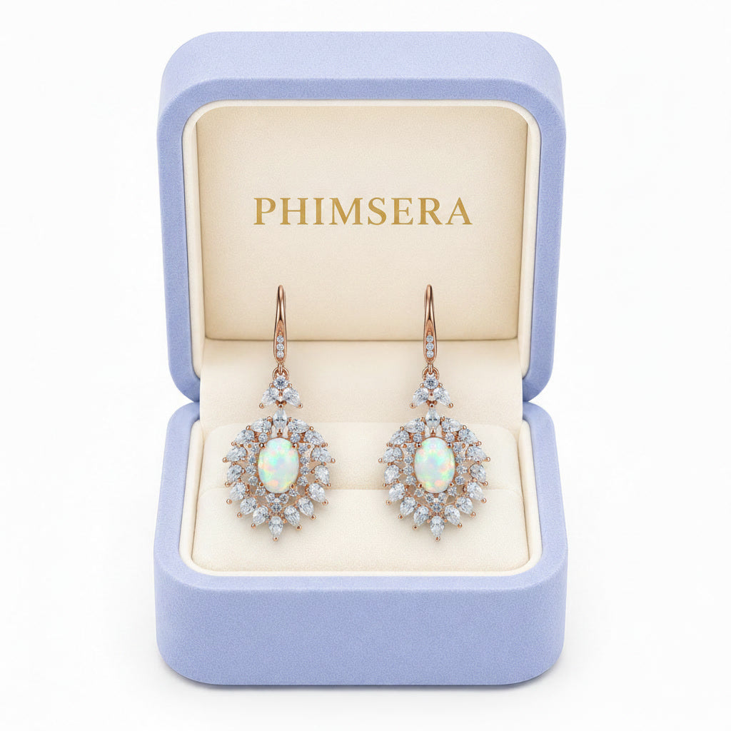Natural Fire Opal Statement Earrings 6x8mm 925 Sterling Silver