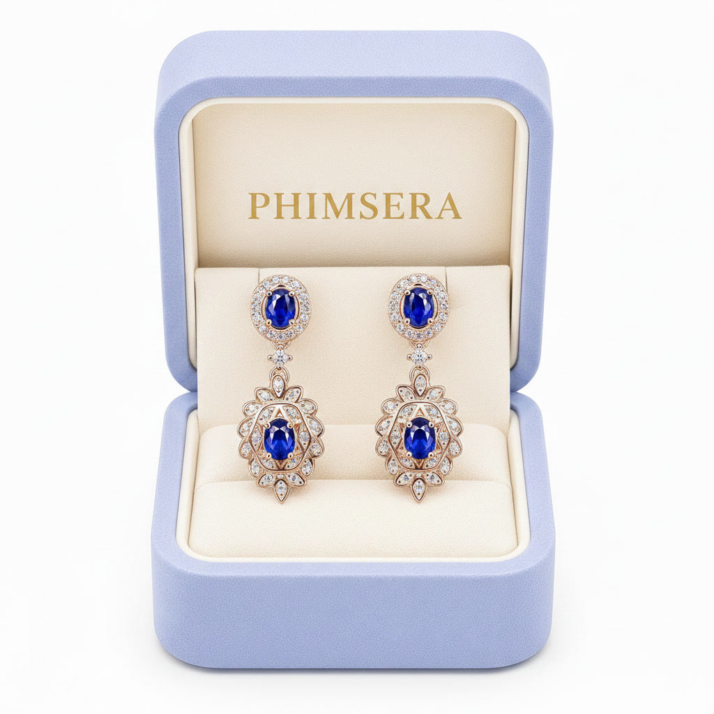 Natural Blue Sapphire Dangle Earrings in 925 Sterling Silver | VVS Grade 3×4 mm Sapphires