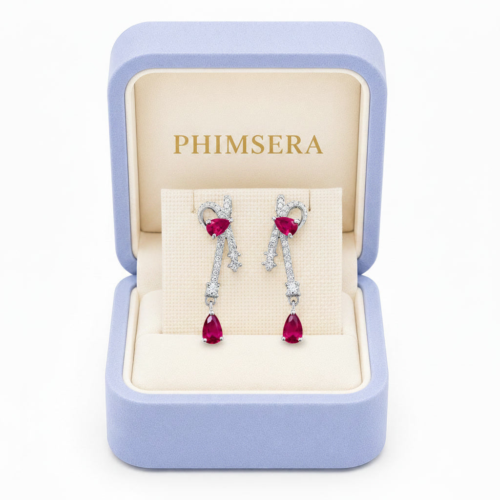 Natural Ruby Pear Drop Earrings | 925 Sterling Silver Platinum Plated | July Birthstone