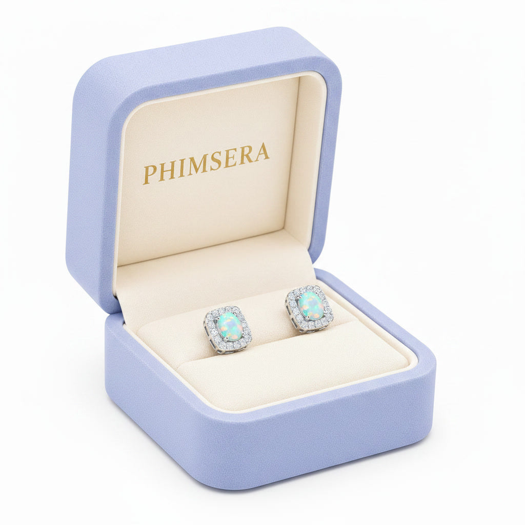 Australian Fire Opal Square Stud Earrings 4x5mm