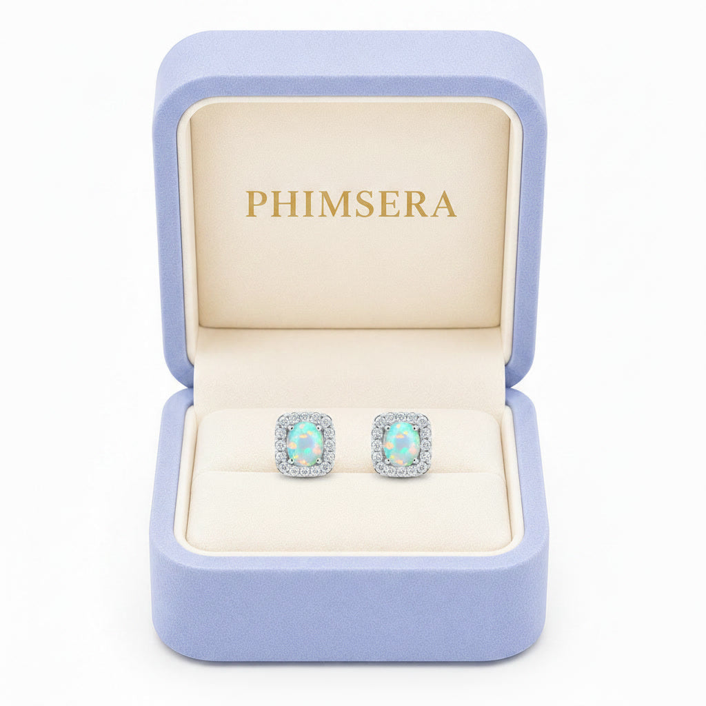 Australian Fire Opal Square Stud Earrings 4x5mm