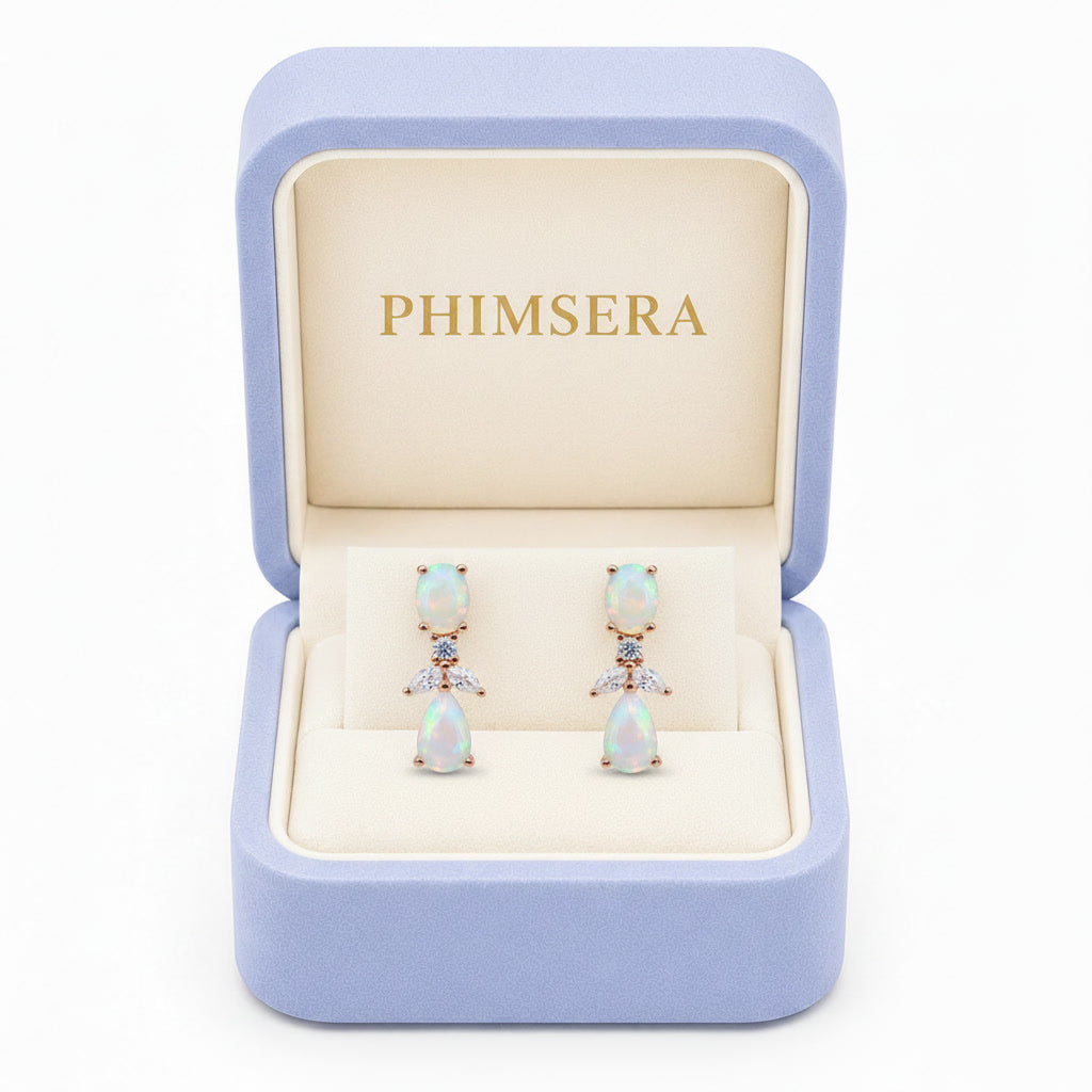 Elegant Opal Stud Earrings, Natural Fire Opal Drop Earrings 4x6mm