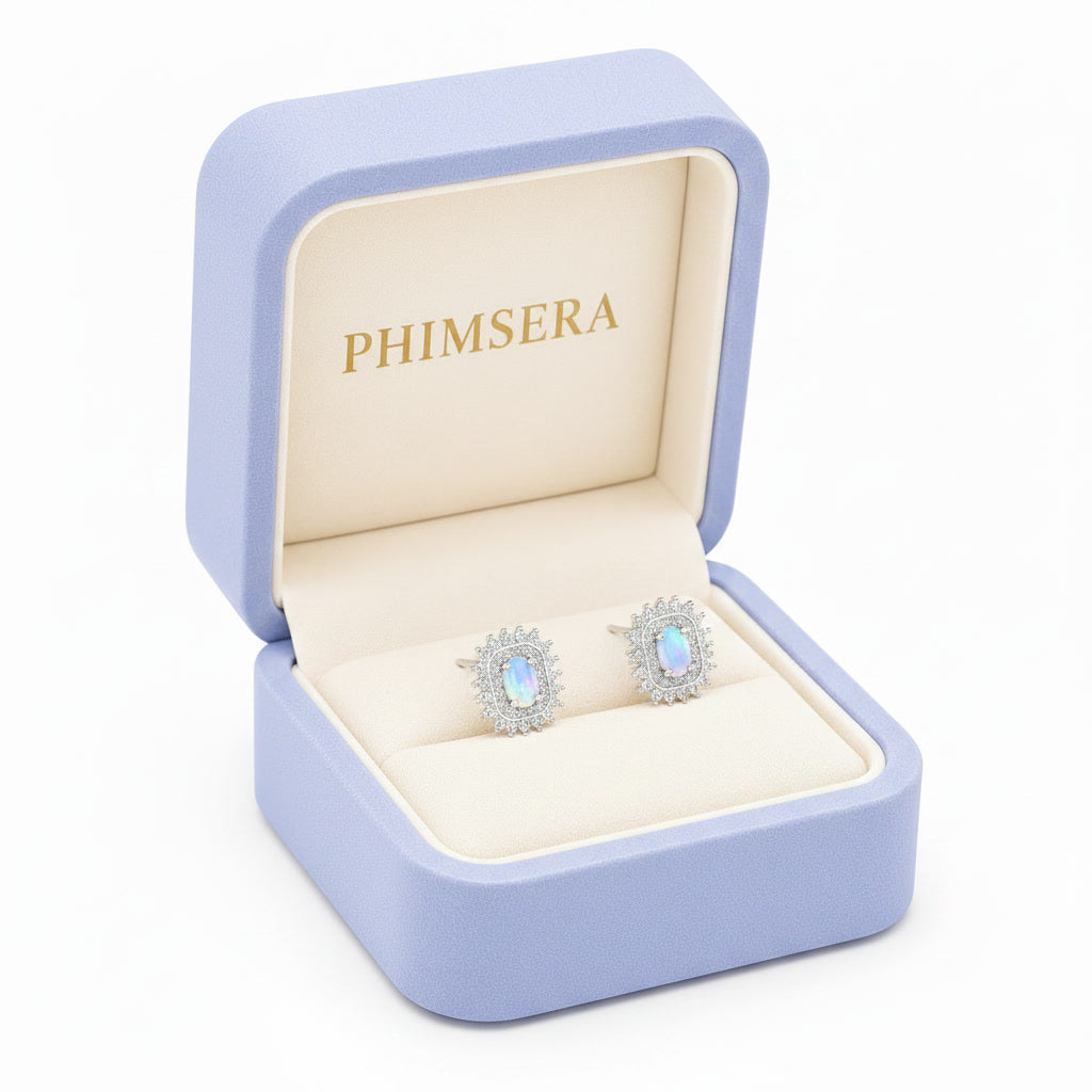 Natural Fire Opal Cluster Stud Earrings 3x5mm
