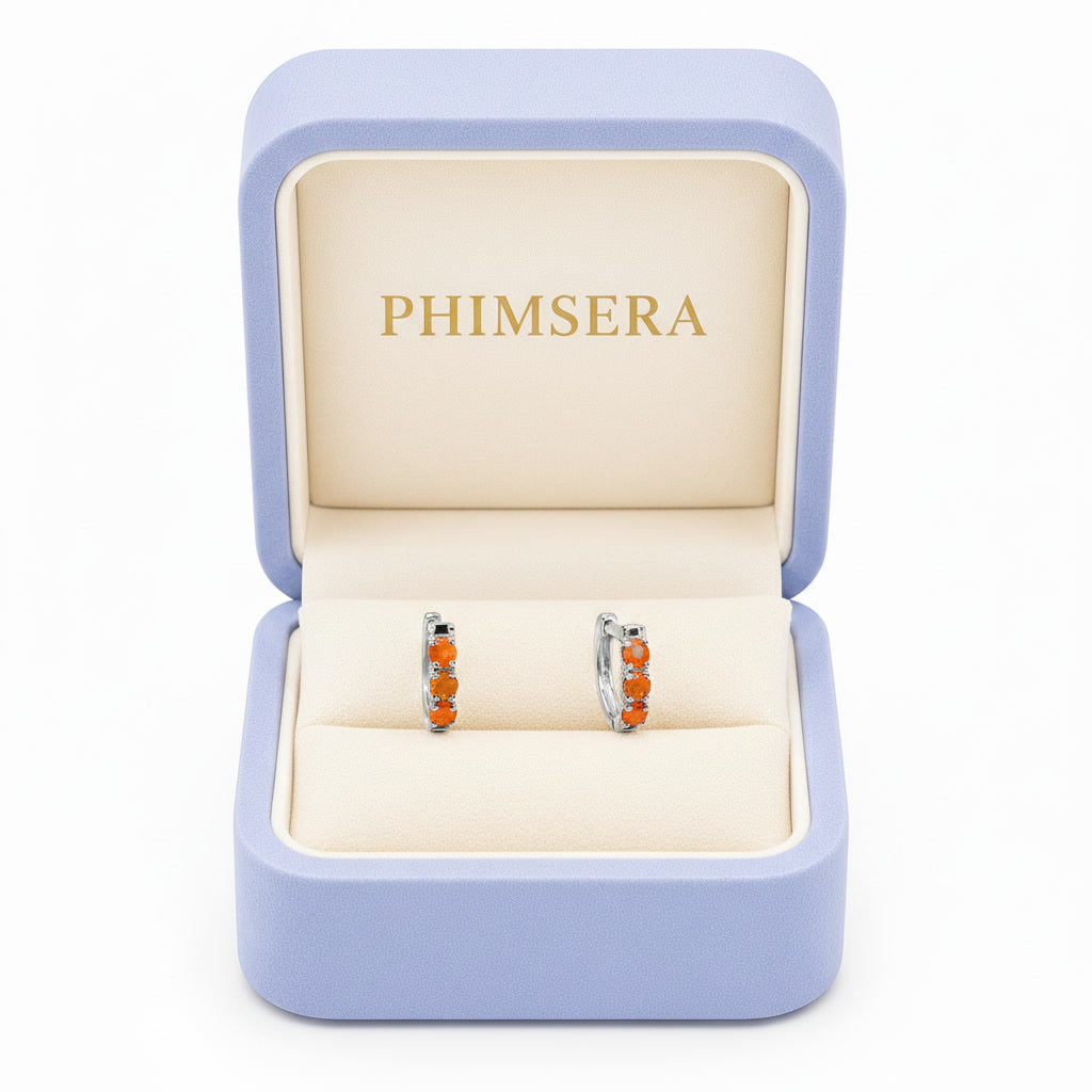 Orange Fire Opal Hoop Earrings 3mm 925 Sterling Silver