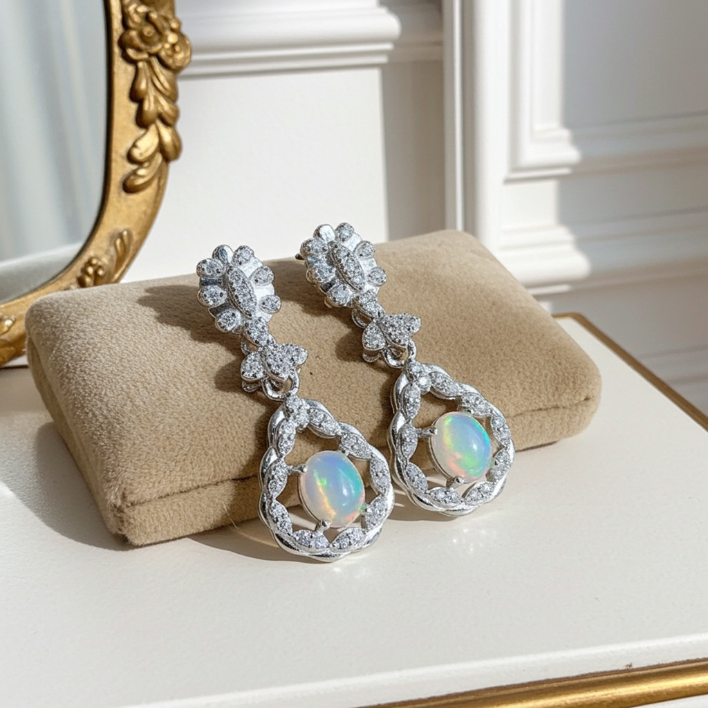 Fire Opal Gemstone Earrings 4x5mm 925 Sterling Silver