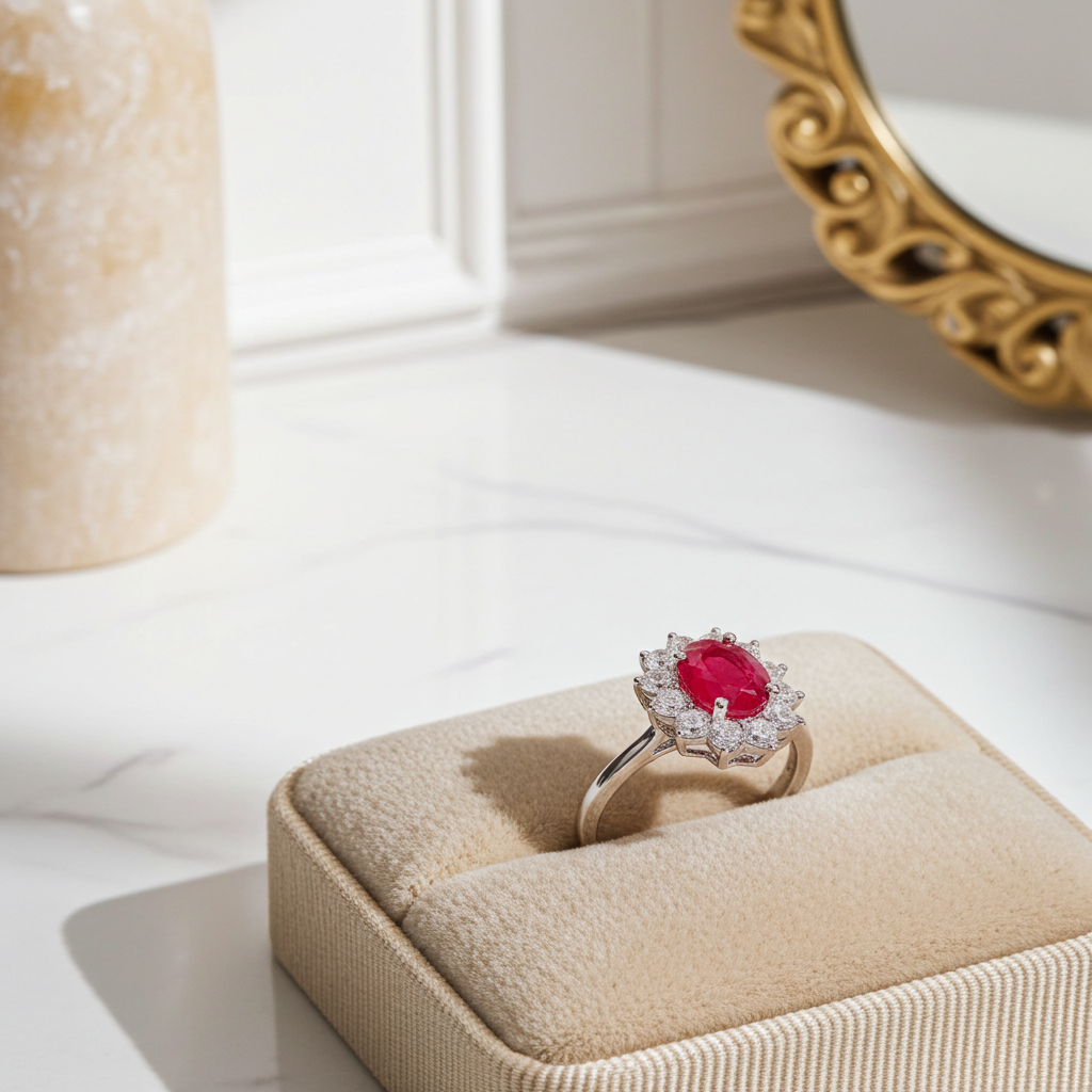 Bright Red Red Ring Sterling Silver 5x7mm