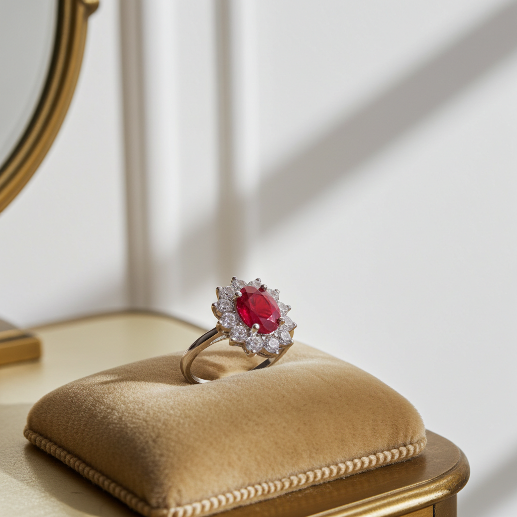 Bright Red Red Ring Sterling Silver 5x7mm